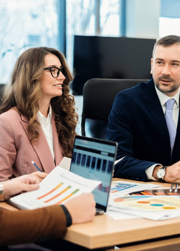 Executive consulting meeting with business leaders